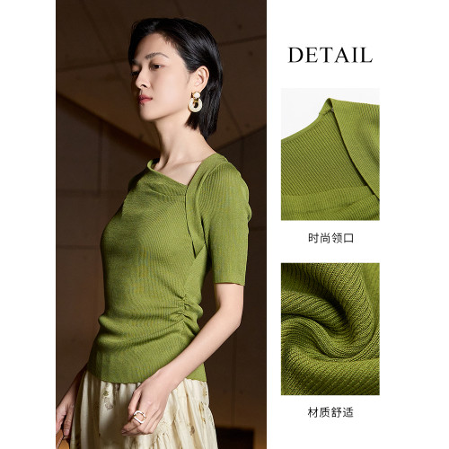 vilan/慧蘭針織衫女2025夏季新款時尚氣質修身顯瘦純色短袖打底衫