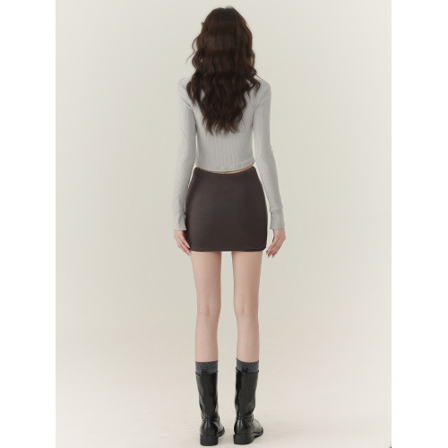 THRE2【獨秀曼兒】純欲辣妹淺灰v領上衣女2025新款修身性感打底衫