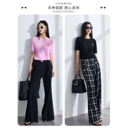 vilan/慧蘭短袖針織衫女2025夏季新款時尚氣質顯瘦圓領打底衫上衣