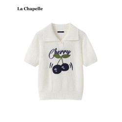 拉夏貝爾/La Chapelle慵懶寬松刺綉針織衫女春夏款短袖打底衫上衣