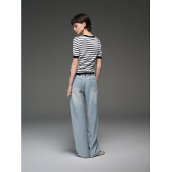 KARL LAGERFELD條紋撞色針織打底衫2025夏季新款米白色上衣老彿爺