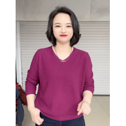 春夏款胖mm大碼V領打底衫女寬松顯瘦長袖內搭針織衫日常百搭上衣
