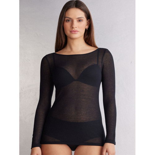 Intimissimi女10%羊絨莫代爾羅紋長袖一字領性感超輕打底衫CL176G