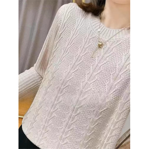 春秋裝內搭圓領提花純色棉線針織衫女復古寬松長袖薄款打底衫毛衣