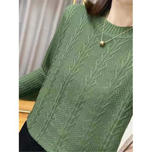 春秋裝內搭圓領提花純色棉線針織衫女復古寬松長袖薄款打底衫毛衣