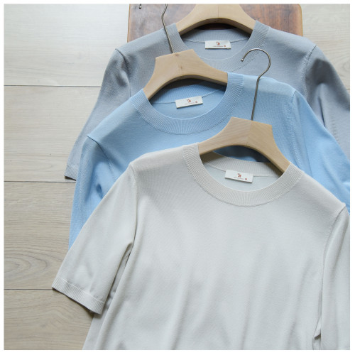 90支chao細 桑蠶絲涼感女短袖夏季針織衫薄上衣打底衫套頭圓領T恤