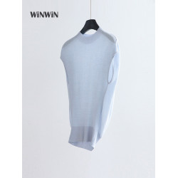 天絲+桑蠶絲半高領針織衫女夏季新款無袖修身顯瘦打底衫內搭上衣