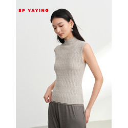 EP雅瑩2025夏裝新款女裝 100%純羊毛高領無袖針織打底衫曡穿9018A