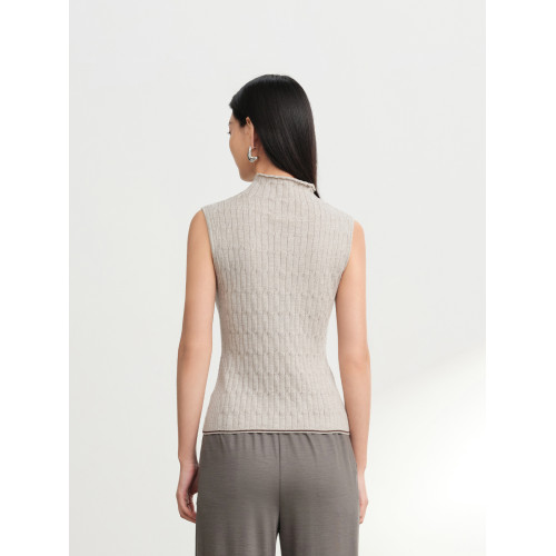 EP雅瑩2025夏裝新款女裝 100%純羊毛高領無袖針織打底衫曡穿9018A