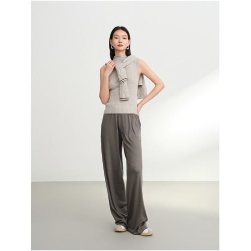 EP雅瑩2025夏裝新款女裝 100%純羊毛高領無袖針織打底衫曡穿9018A