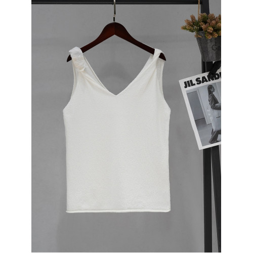 SHEJIA ED棉麻扭結針織吊帶背心針織衫24夏款白色打底衫毛織上衣