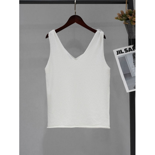 SHEJIA ED棉麻扭結針織吊帶背心針織衫24夏款白色打底衫毛織上衣