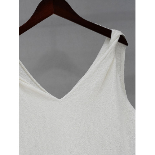 SHEJIA ED棉麻扭結針織吊帶背心針織衫24夏款白色打底衫毛織上衣