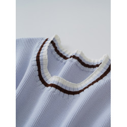 三色領 細針 高支長絨棉 短袖針織衫女士薄款打底衫夏季 修身款 6