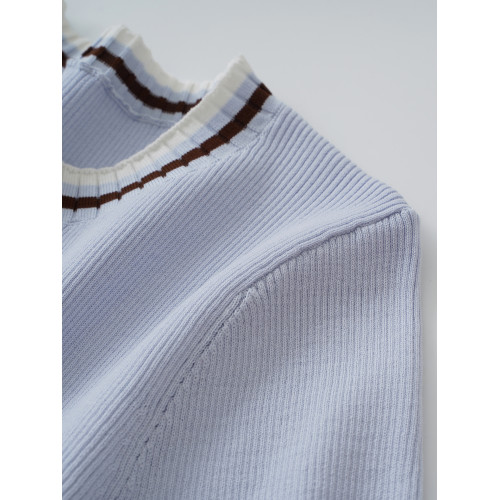 三色領 細針 高支長絨棉 短袖針織衫女士薄款打底衫夏季 修身款 6