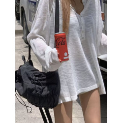 2025夏季新款小衆設計感微透寬松防曬T打底衫圓領針織衫慵懶上衣