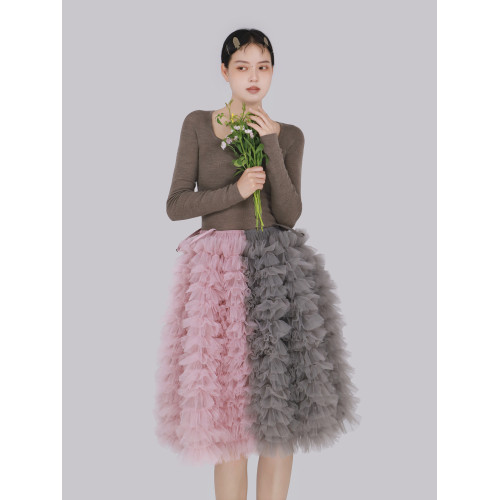 TEATREE/柔軟修身方領長袖打底衫敭子紗無縫一體100%羊毛針織衫女