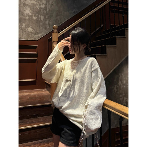 UNIQUEMOI破壞V領慵懶風寬松秋冬針織毛衣小衆潮流打底衫薄款男女