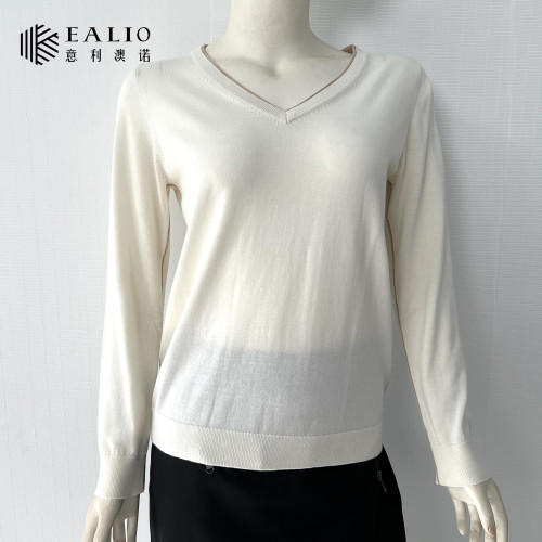 EALIO女士V領套頭長袖純色打底衫針織衫19101