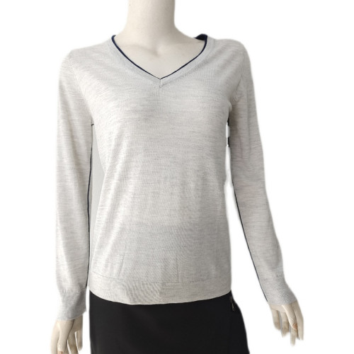 EALIO女士V領套頭長袖純色打底衫針織衫19101