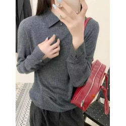 老錢風羊毛翻領針織衫女2025新款歐貨女裝時尚polo領打底衫潮毛衣