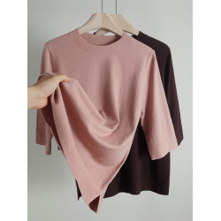 圓領羊毛中袖軟糯寬松針織衫2025秋季新款大碼顯瘦純色套頭打底衫