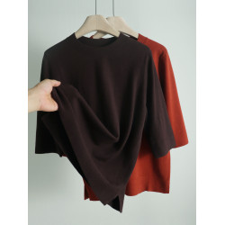 圓領中袖毛衣打底衫女秋季新款五分袖羊毛針織衫寬松大碼內搭上衣