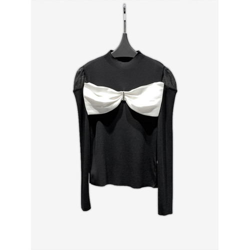 黑色蝴蝶結露肩法式上衣女2025春新款氣質高級感針織衫長袖打底衫