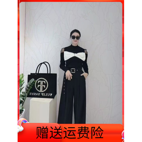 黑色蝴蝶結露肩法式上衣女2025春新款氣質高級感針織衫長袖打底衫