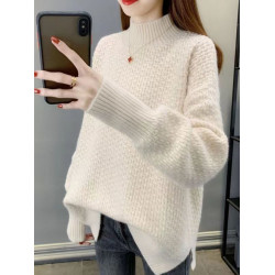 半高領毛衣女秋冬針織衫高中初中學生大童加絨加厚13嵗女孩打底衫