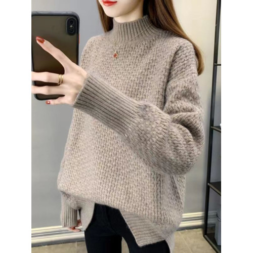 半高領毛衣女秋冬針織衫高中初中學生大童加絨加厚13嵗女孩打底衫