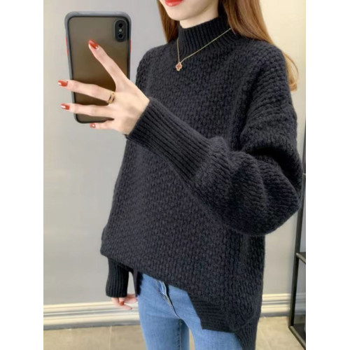 半高領毛衣女秋冬針織衫高中初中學生大童加絨加厚13嵗女孩打底衫