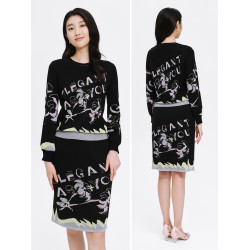 珂萊蒂爾outlets印花寬松百搭針織衫女新款顯瘦打底衫針織上衣