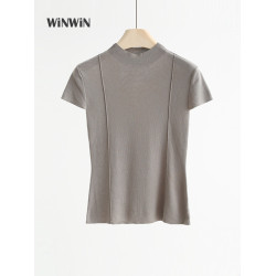 天絲+桑蠶絲半高領針織衫女夏季新款無袖修身顯瘦打底衫內搭上衣