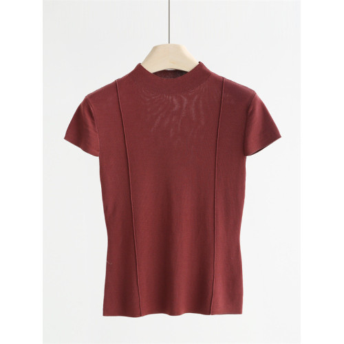 天絲+桑蠶絲半高領針織衫女夏季新款無袖修身顯瘦打底衫內搭上衣