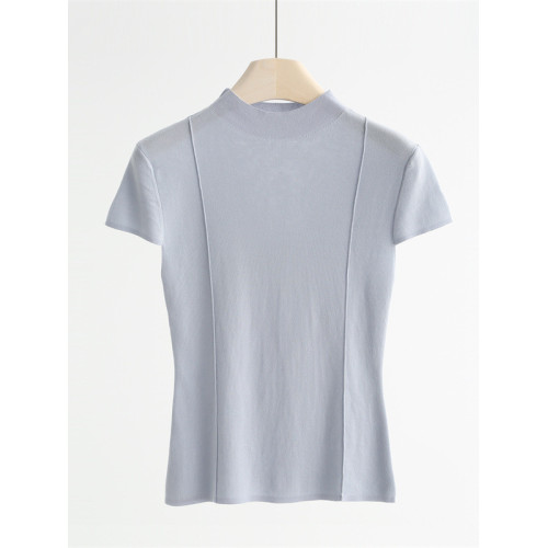 天絲+桑蠶絲半高領針織衫女夏季新款無袖修身顯瘦打底衫內搭上衣