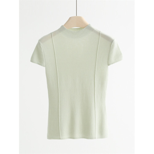 天絲+桑蠶絲半高領針織衫女夏季新款無袖修身顯瘦打底衫內搭上衣