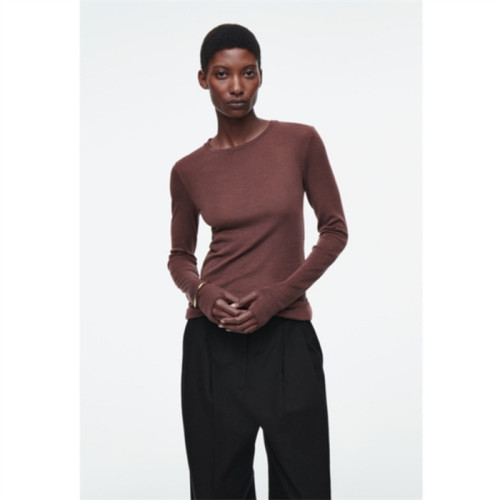 原單折釦女裝 修身版型長袖指孔羊毛打底衫薄內搭上衣0989043031