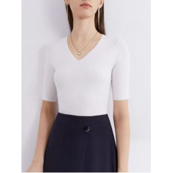 溫爾家 V領精紡48支美麗諾羊毛2025女秋季無縫一體針織衫打底衫