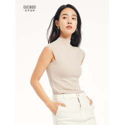 100羊毛針織衫女半高領短袖修身顯瘦純色打底衫春秋新款上衣內搭