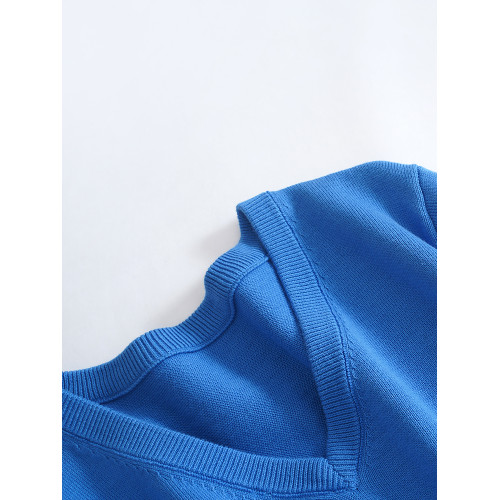 意大利單 100%全棉針織衫女士V領打底衫長袖春秋單穿薄款毛衣寬松