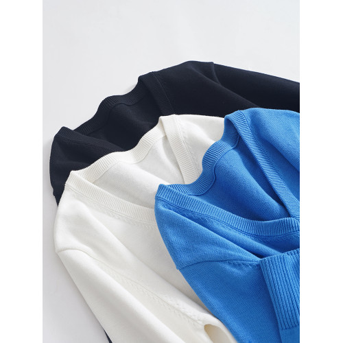 意大利單 100%全棉針織衫女士V領打底衫長袖春秋單穿薄款毛衣寬松