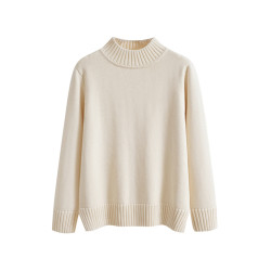 歐單好貨 100%棉 半高領毛衣女秋打底衫套頭針織衫單穿 寬松顯瘦