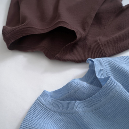 髮島國櫃貨 16針~全棉針織衫女士短袖打底衫圓領 初秋季 修身型