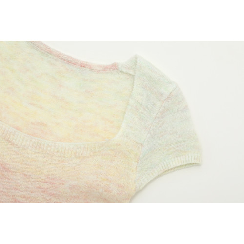 套頭低圓領漸變色短款高腰露臍修身顯瘦內搭短袖針織衫打底衫女夏