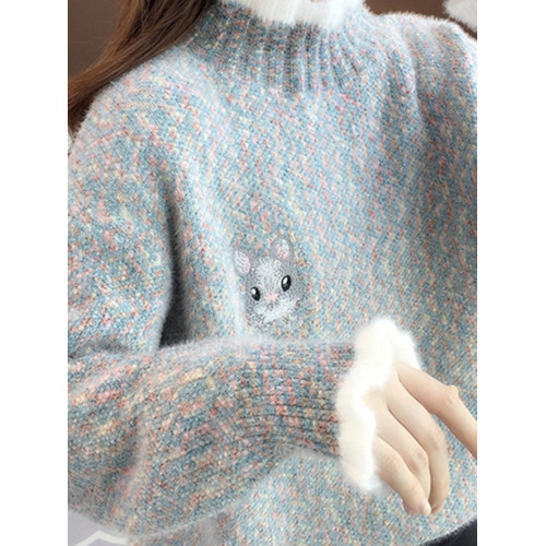 套頭毛衣女秋冬季初中高中學生14嵗13大童12加絨加厚15針織打底衫