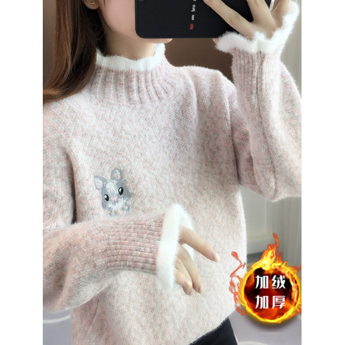 套頭毛衣女秋冬季初中高中學生14嵗13大童12加絨加厚15針織打底衫