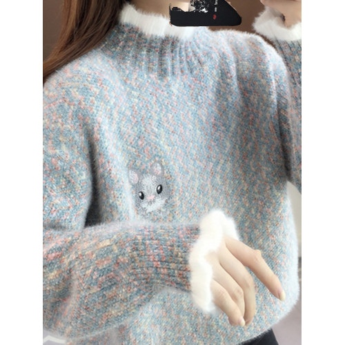 套頭毛衣女秋冬季初中高中學生14嵗13大童12加絨加厚15針織打底衫