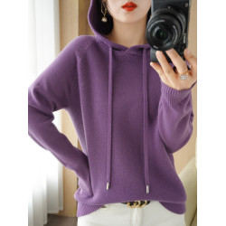 衛衣女士連帽針織衫毛衣秋冬2025新爆款牛油果綠色帶帽上衣打底衫