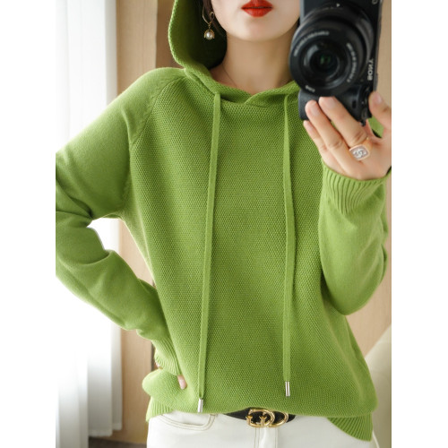 衛衣女士連帽針織衫毛衣秋冬2025新爆款牛油果綠色帶帽上衣打底衫